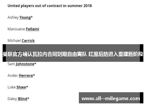 曼联官方确认瓦拉内合同到期自由离队 红魔后防进入重建新阶段